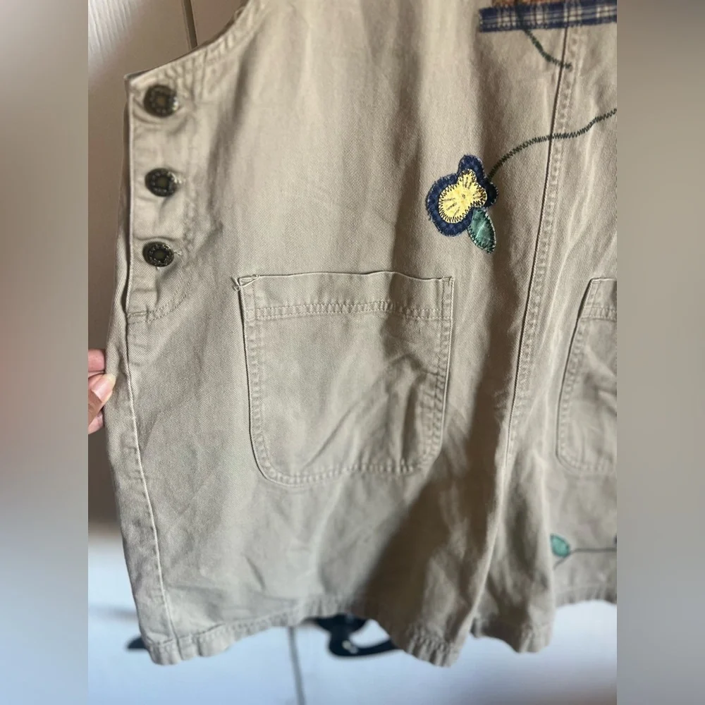 Vintage Haiks XL Patchwork Embroidered Bird House Floral Beige Overalls. - Picture 3 of 12